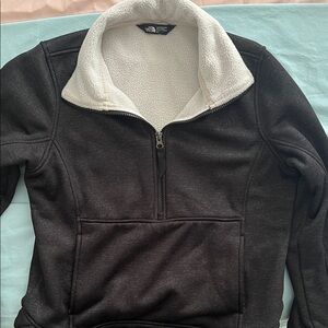 The North Face Black and Cream Half-Zip Fleece